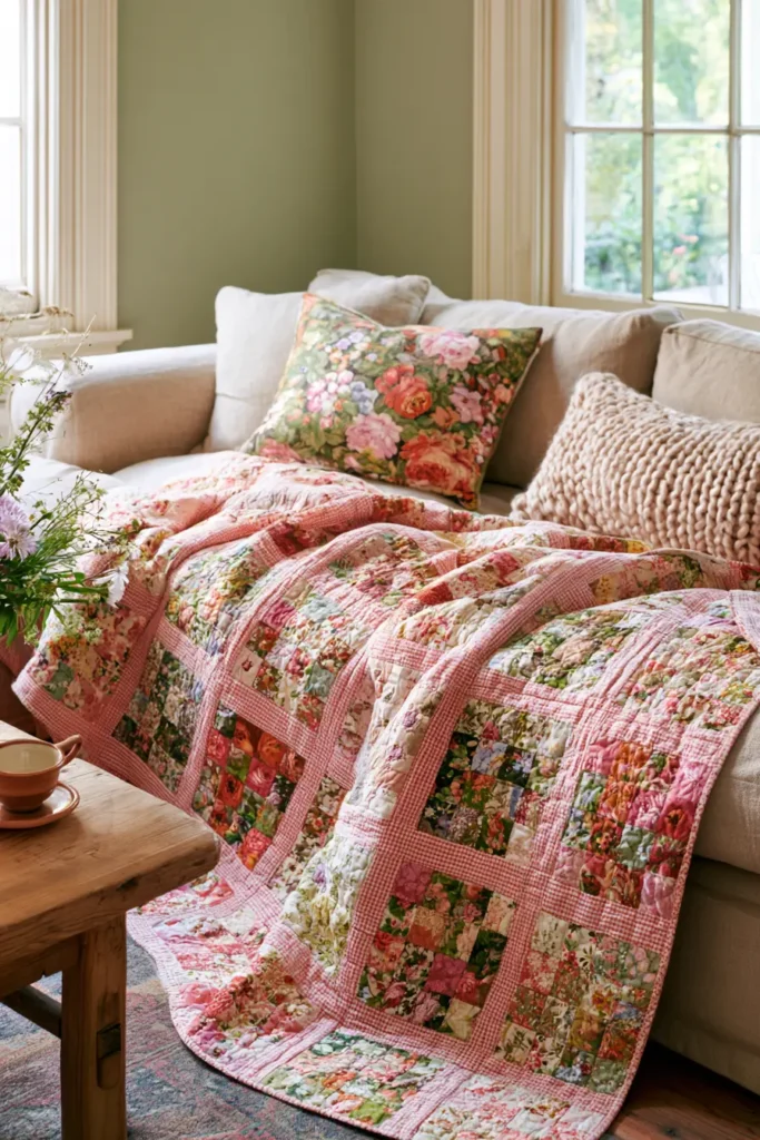 Scrappy Cottage Garden Patchwork Quilt
