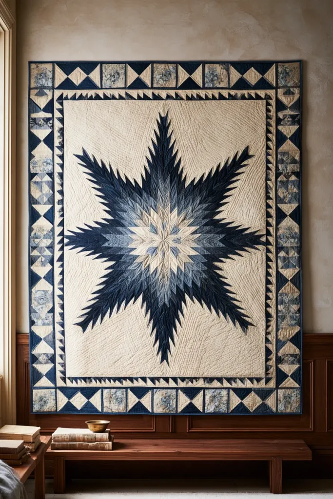 Traditional Feathered Star Quilt Wall Hanging