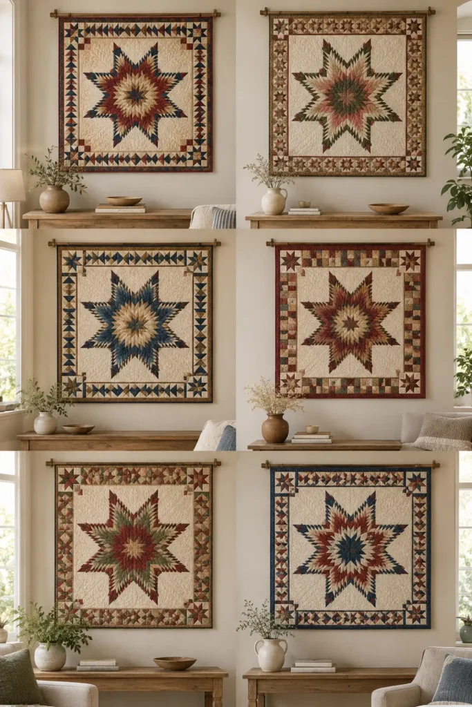 Traditional Feathered Star Quilt Wall Hanging