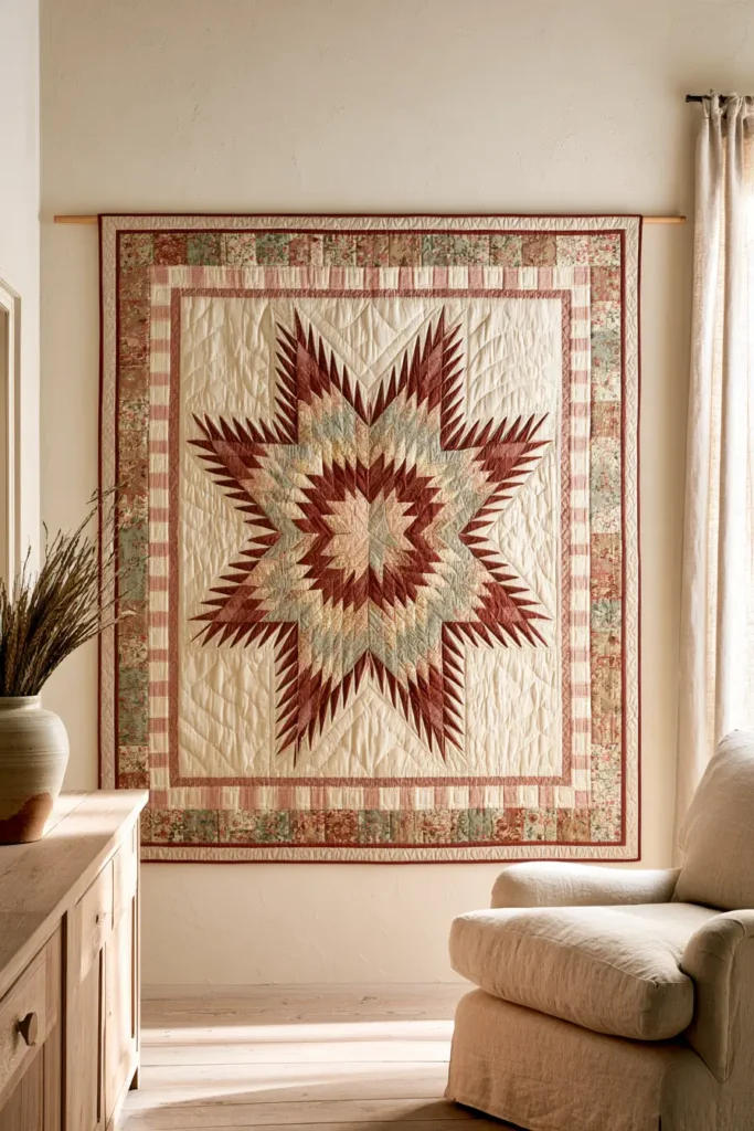 Traditional Feathered Star Quilt Wall Hanging