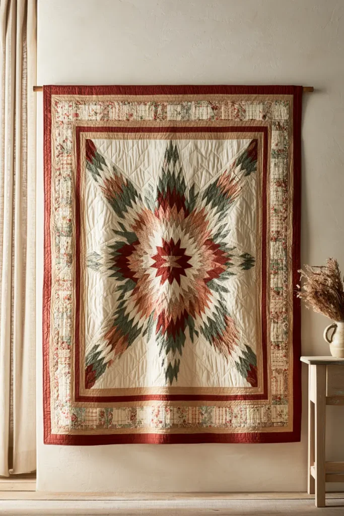 Traditional Feathered Star Quilt Wall Hanging