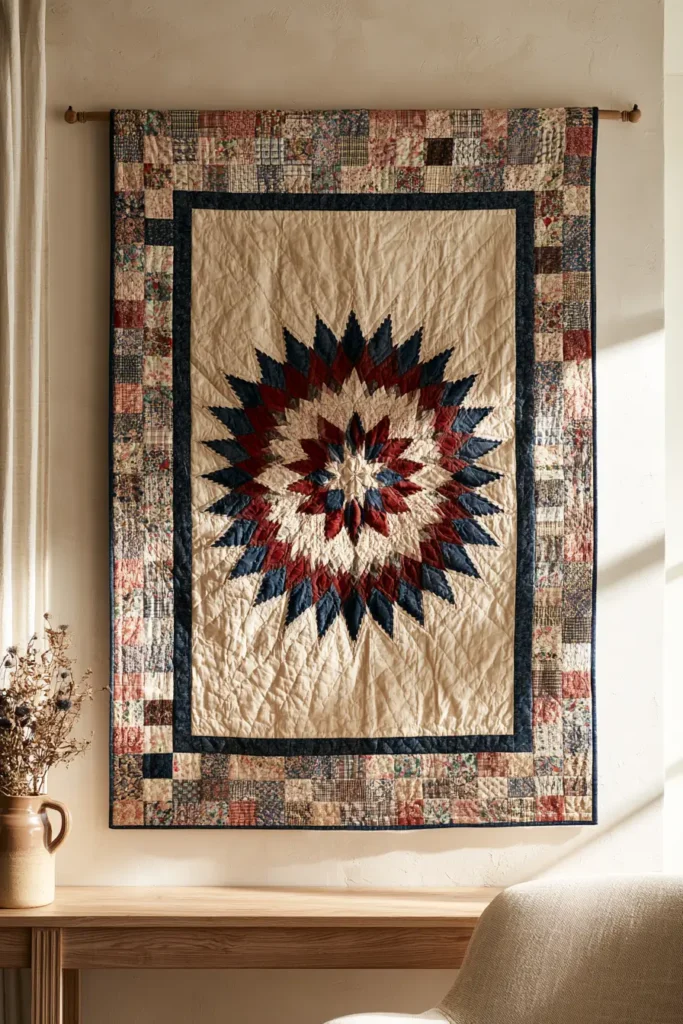 Traditional Feathered Star Quilt Wall Hanging
