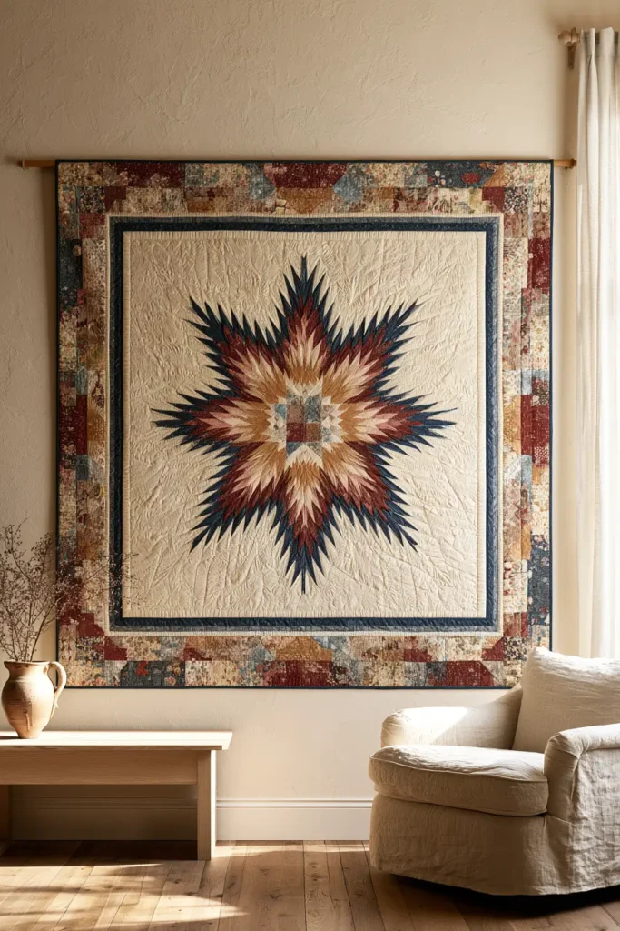 Traditional Feathered Star Quilt Wall Hanging