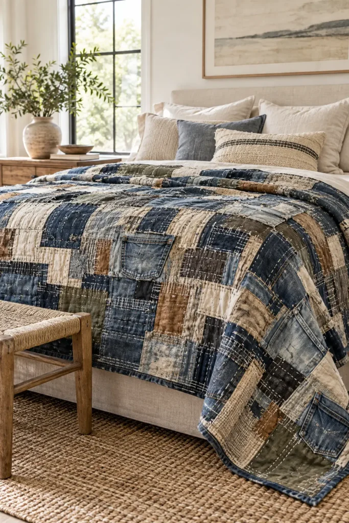 Upcycled Denim Boro Quilt