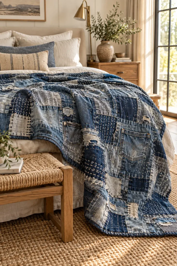 Upcycled Denim Boro Quilt