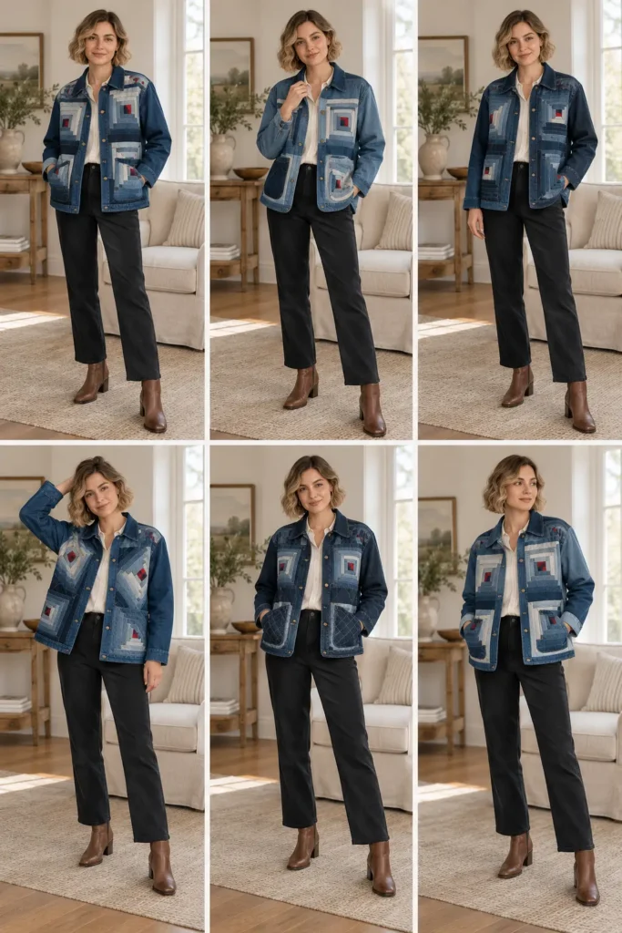 Upcycled Denim Log Cabin Quilted Chore Jacket