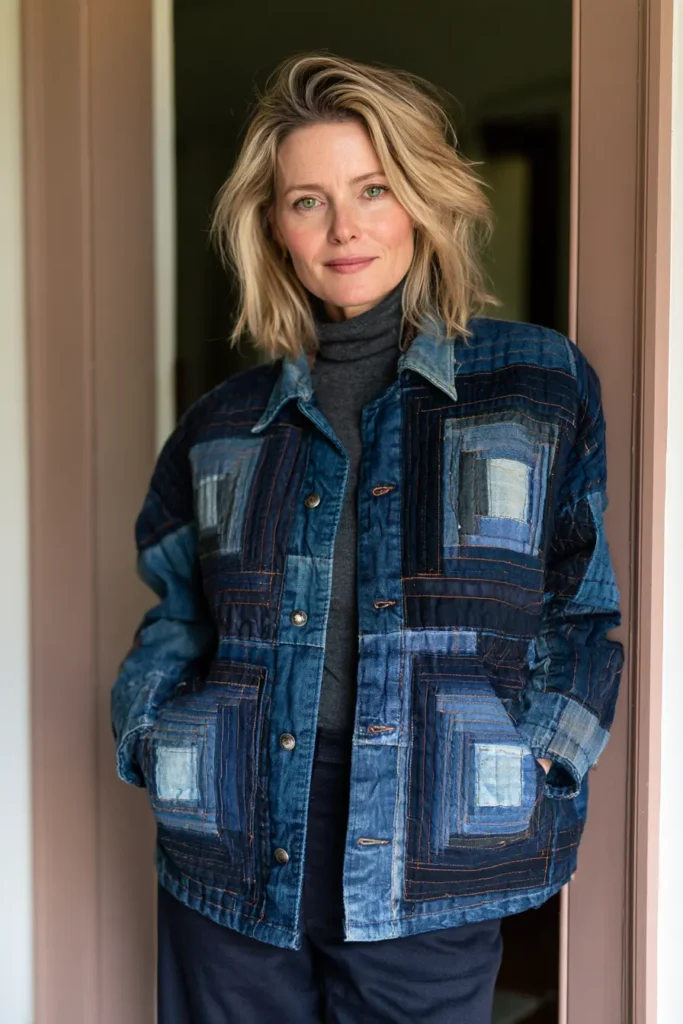 Upcycled Denim Log Cabin Quilted Chore Jacket