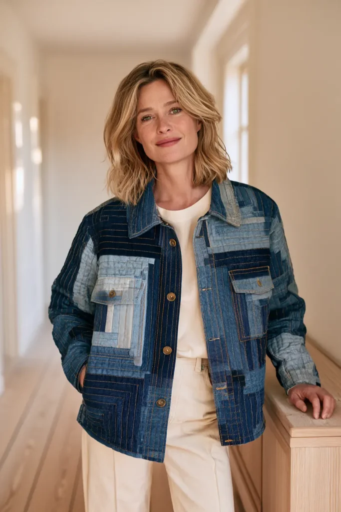 Upcycled Denim Log Cabin Quilted Chore Jacket
