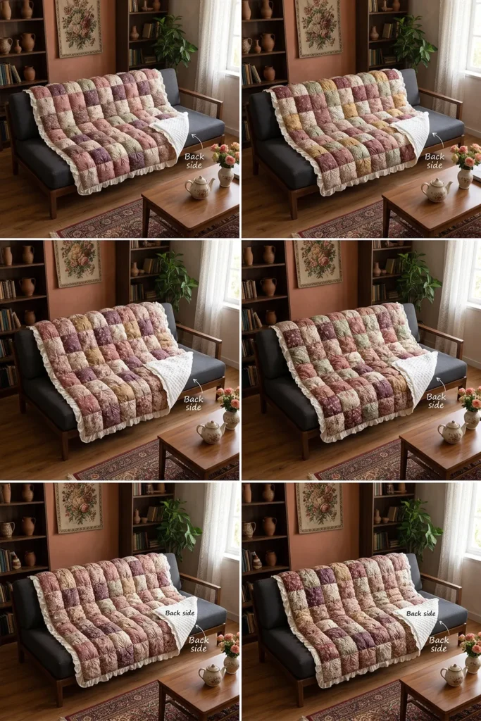 Vintage Floral Puff Quilt with Romantic Cottage Prints