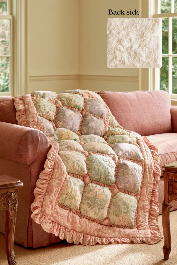 Vintage Floral Puff Quilt with Romantic Cottage Prints