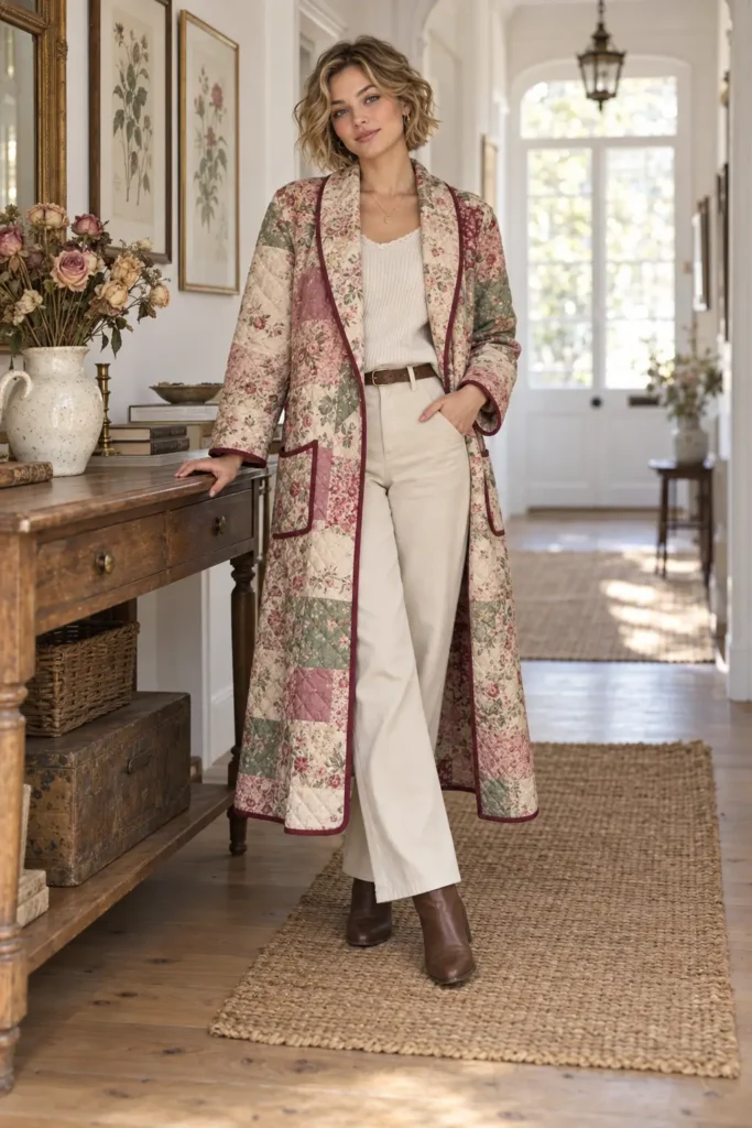 Vintage Floral Quilt Duster Coat