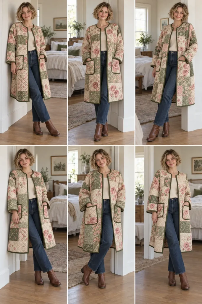 Vintage Floral Quilt Duster Coat