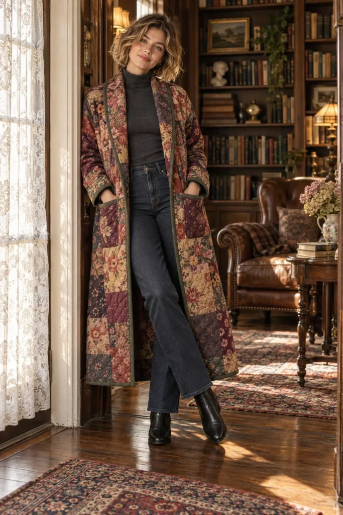 Vintage Floral Quilt Duster Coat