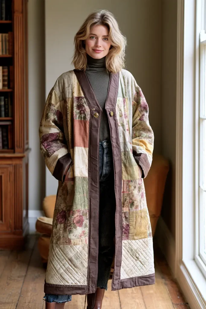 Vintage Floral Quilt Duster Coat
