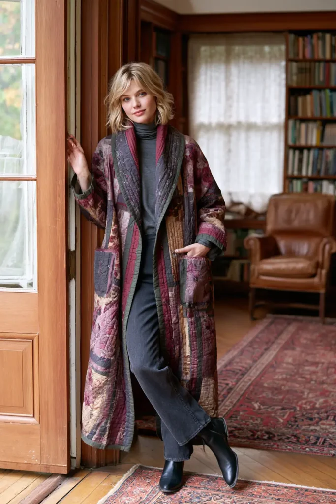 Vintage Floral Quilt Duster Coat