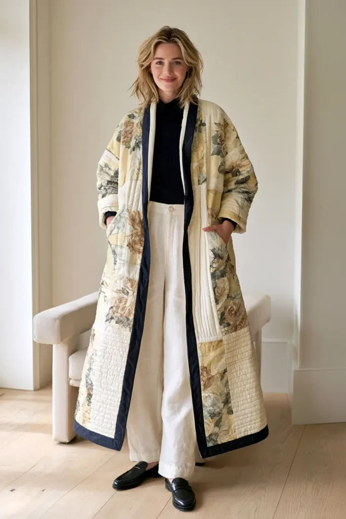 Vintage Floral Quilt Duster Coat
