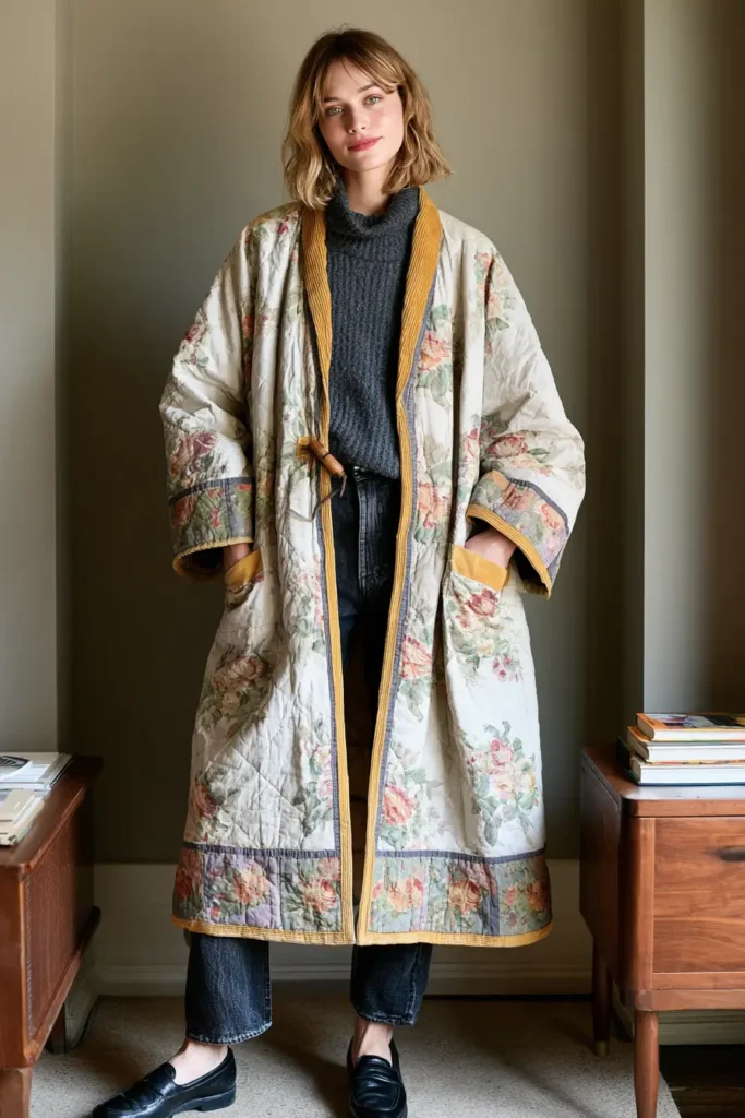 Vintage Floral Quilt Duster Coat
