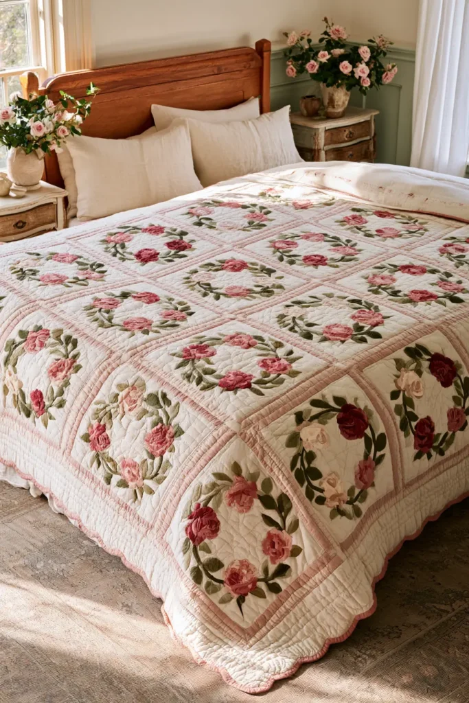 Vintage Rose Appliqué Quilt