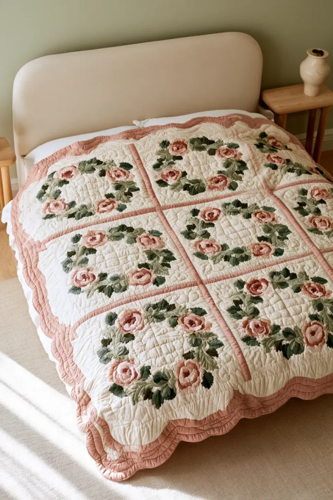 Vintage Rose Appliqué Quilt