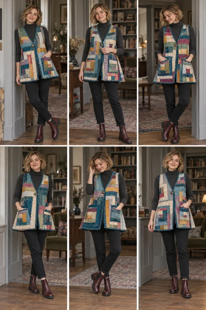 Wonky Log Cabin Quilt Swing Vest