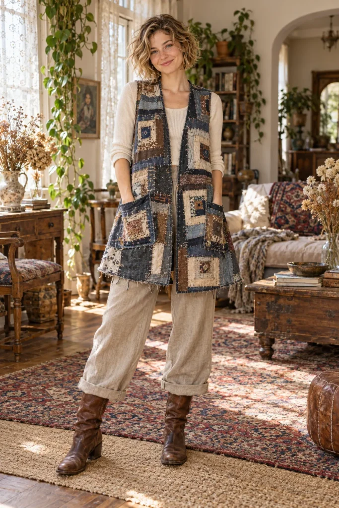 Wonky Log Cabin Quilt Swing Vest
