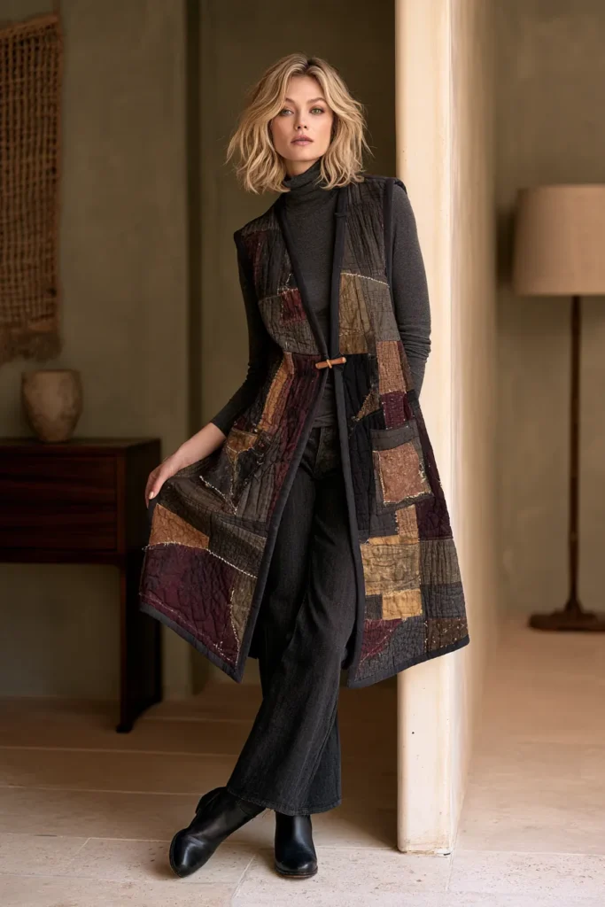 Wonky Log Cabin Quilt Swing Vest